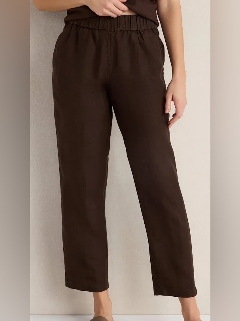 Hot Cotton: XL, Relaxed High-Rise Elastic Waist capris- Brown